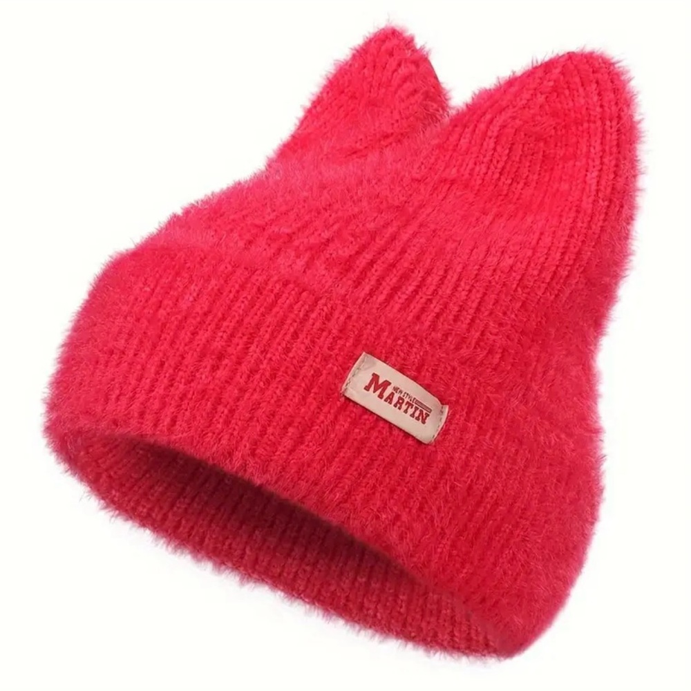 😻 Cute Hot Pink Cat Beanie w Ears Warm Soft Knit Kitty Beanie